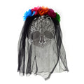 Halloween-Day Of The Dead Flower And Skull Veil Headband