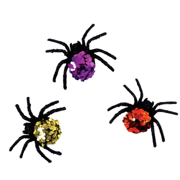 6Ct Halloween Sequin And Glitter Spiders