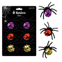 6Ct Halloween Sequin And Glitter Spiders