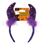 Devil Horns Headband With Sequins & Feathers, 3 Colors