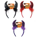 Devil Horns Headband With Sequins & Feathers, 3 Colors