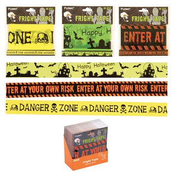 30' Halloween Banner Fright Tape In Pdq, 3 Designs