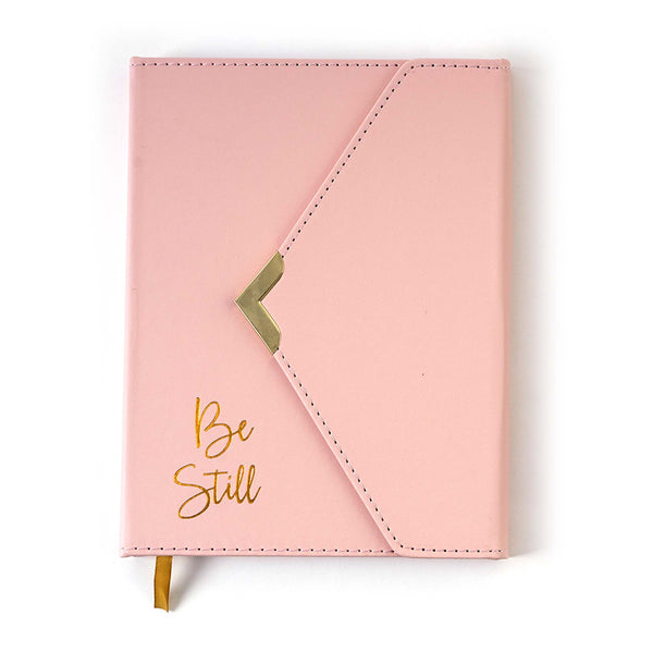 128 Sht/256 Page Pu Cover Envelope Flap Journal, 6"W X 8"L, Pink-Grey, 2 Designs