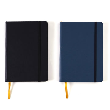 128 Sht/256 Page Pu Leather Cover Hardbound Journal, Black-Blue, 8.3"X5.8"