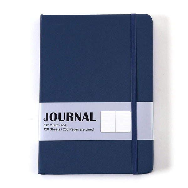 128 Sht/256 Page Pu Leather Cover Hardbound Journal, Black-Blue, 8.3"X5.8"