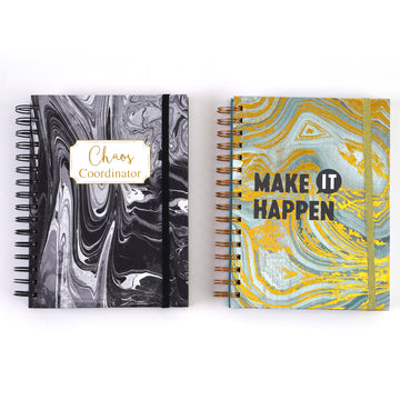 160 Sht Jumbo Spiral Hot Stamp Journal, Marble Thoughts, 8.5"X6.25", 2 Designs