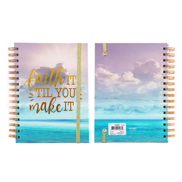160 Sht Jumbo Spiral Hot Stamp Journal, Religious Faithful Beach, 8.5"X6.25", 2 Designs