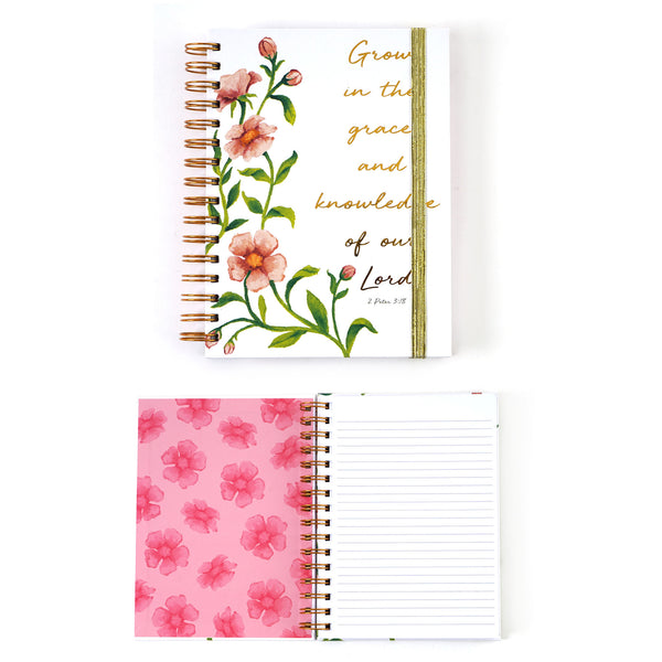 160Sht/320Pg Religious Floral Thoughts, Hot Stamp Spiral Journal,  8.5"X6.25"