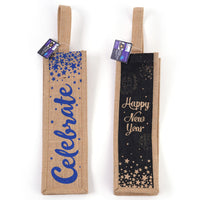 New Year Natural Jute Bottle Bag, 4.5" X 14" X 4.5", 2 Designs