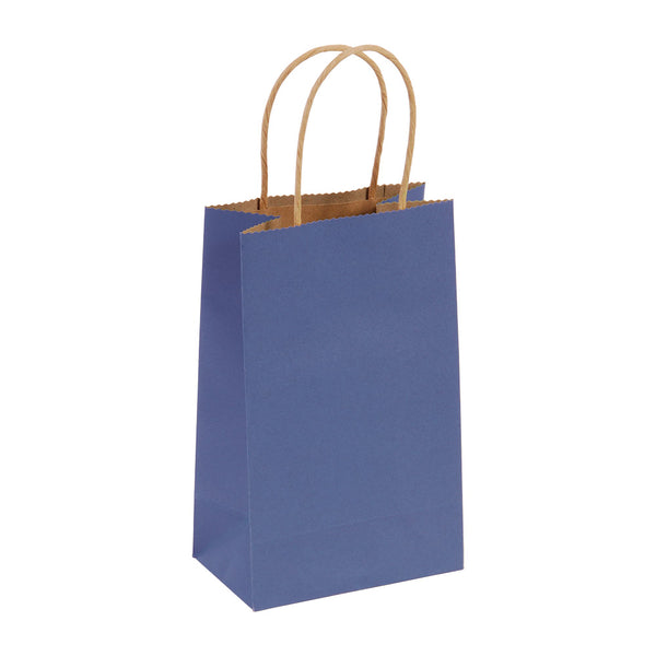 Narrow Medium, Solid Color Blue - Brown Kraft Bag With Brown Paper Twisted Handle