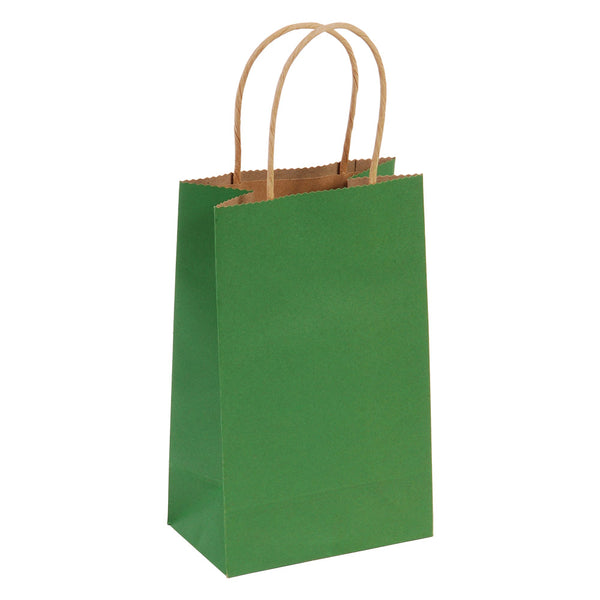 Narrow Medium, Solid Color Green Brown Kraft Bag With Brown Paper Twisted Handle