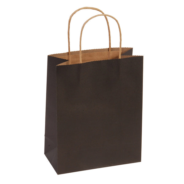 Euro Medium, Solid Color Black Brown Kraft Bag With Brown Paper Twisted Handle