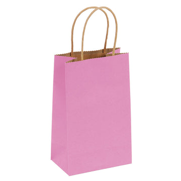 Narrow Medium, Solid Color Pink Brown Kraft Bag With Brown Paper Twisted Handle