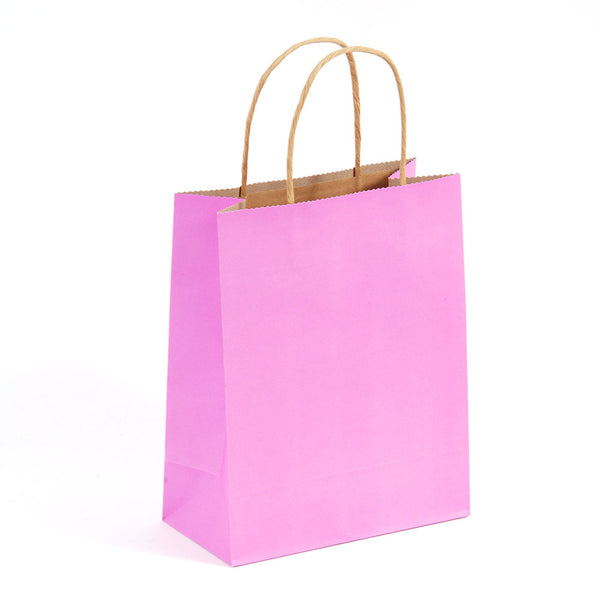 Euro Medium, Solid Color Pink Brown Kraft Bag With Brown Paper Twisted Handle