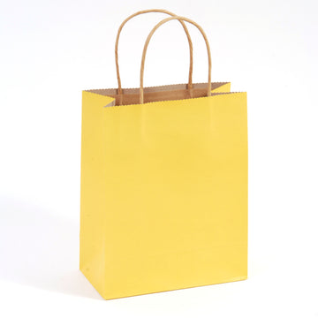 Euro Medium, Solid Color Yellow Brown Kraft Bag With Brown Paper Twisted Handle