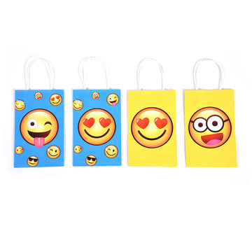 1Pc Narrow Medium Happy Faces Kraft Bag, 4 Designs