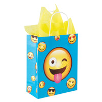 1Pc Euro Medium Happy Faces Kraft Bag, 4 Designs