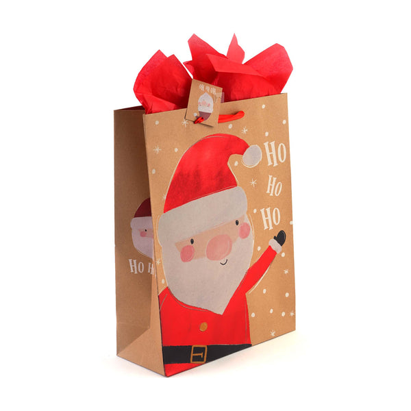 2Pk Extra Large Hello Christmas Kraft Hot Stamp Bag, 4 Designs