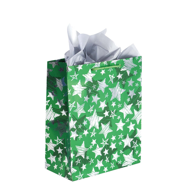 Large Christmas Stars Embossed Kraft Bag, 4 Colors