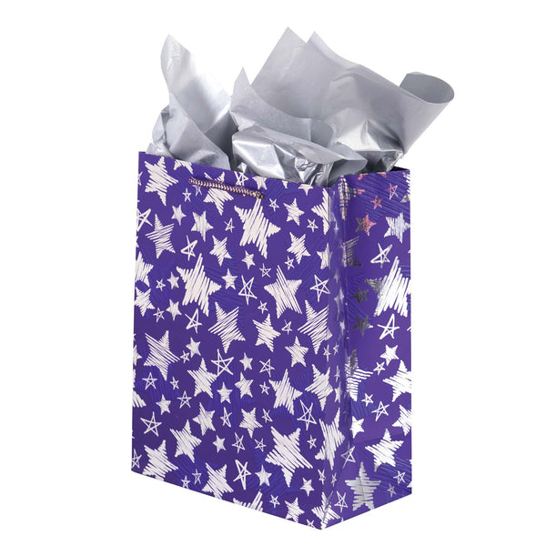 Large Christmas Stars Embossed Kraft Bag, 4 Colors