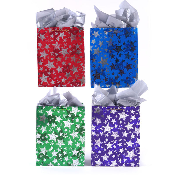 Large Christmas Stars Embossed Kraft Bag, 4 Colors