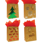 Christmas-Large Holiday Happy Icons Hot Stamp Kraft Bag, 4 Designs