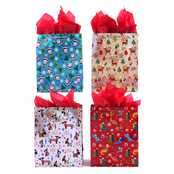 Christmas-Extra Large Hologram Party Holiday Kraft Bag, 4 Designs