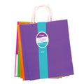 Large 6 Pack Bundled Neon, White Kraft Bag W/White Color Handle, 4 Colors