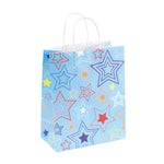 Large 6 Pack Bundled Stars Design, White Kraft Bag W/White Color Handle, 2Designs+2 Colors