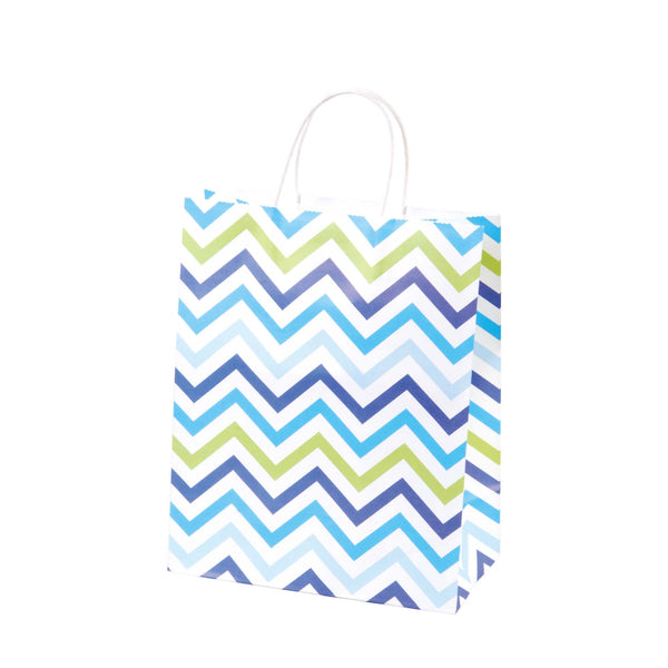Large 6 Pack Bundled Chevron Design, White Kraft Bag W/White Color Handle, 2Designs+2 Colors