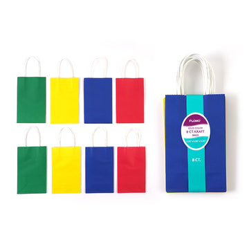 8Pk Narrow Medium Primary Colors Kraft Bag