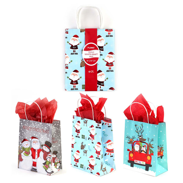 6Pk Euro Medium Hot Stamp Bundle Santa Is Here! Christmas Kraft Bag, 3 Designs