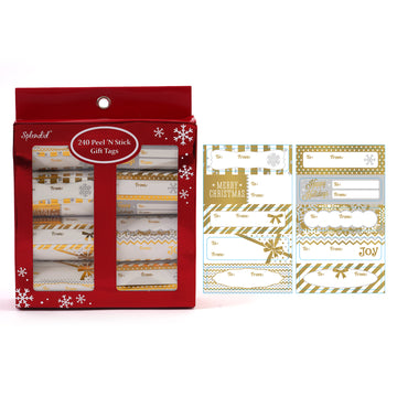 240Ct Christmas Boxed Gold Metallics Gift Tags With Hot Stamping