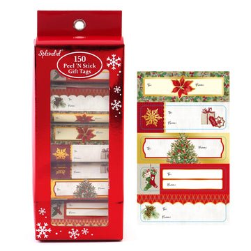 36Ct Christmas Mini Bow With Hot Stamping And Self Adhesive Gift Tags, 2  Assortments