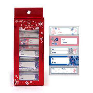 150Ct Christmas Boxed Blush/Blue/Silver Gift Tags With Hot Stamping