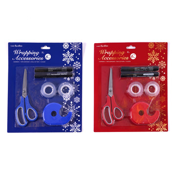 6Ct Christmas Set Of Tape Dispenser, 2Xtapes, 8" Scissor And 2Xpermanent Markers, 2 Styles