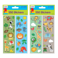10, 2" X 6.5"Strips Safari Friends Flocking Stickers, 125 Stickers, 2 Assortments