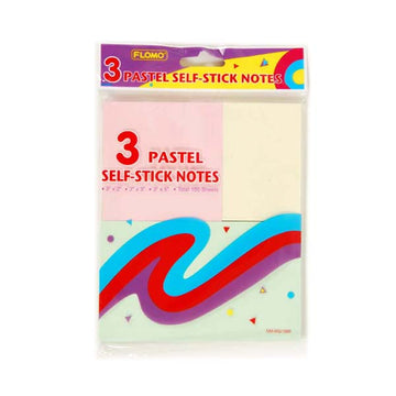 3 Pads Pastel Self-Stick Notes, 3 Colors