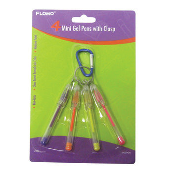 4 Mini Gel Pens With Clasp, 2 Assortments