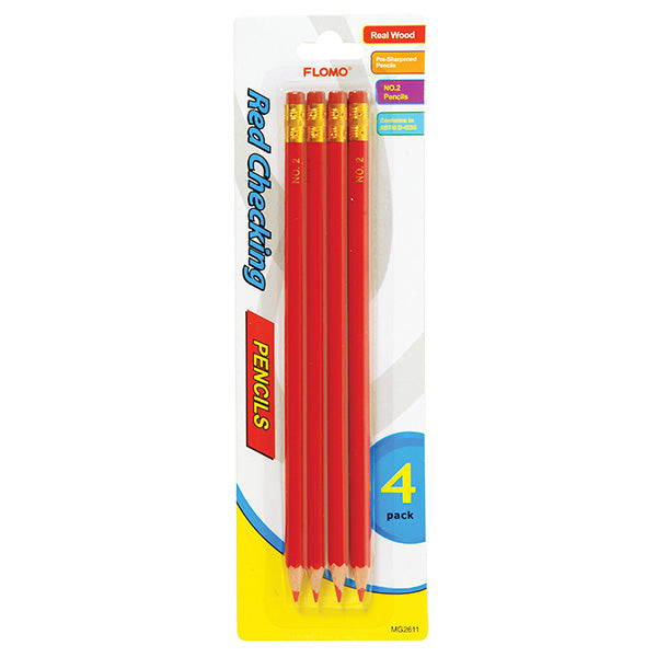 4Ct Red Pre-Sharpened Pencil W/Eraser
