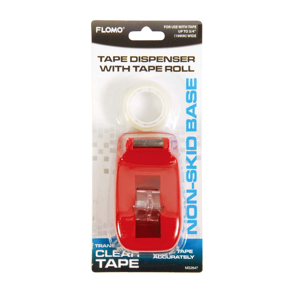 Tape Dispenser W/Tape Roll, 3 Colors