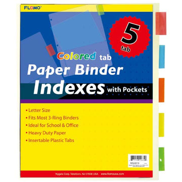 Paper Binder Indexes W/Pockets & 5-Tab Colored Tab