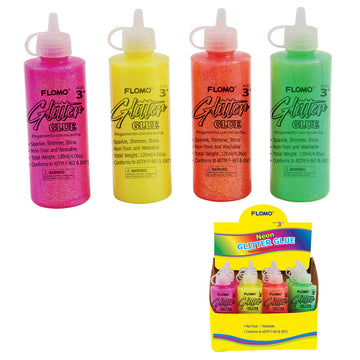 Neon Glitter Glue In Pdq; 4 Colors Assorted