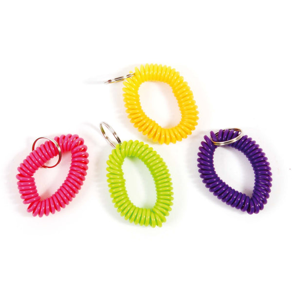 4Ct Assorted Solid Color Wrist Coil Key Holders In Polybag With Headercard