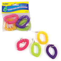 4Ct Assorted Solid Color Wrist Coil Key Holders In Polybag With Headercard