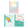 100 Sheets Wide Ruled Composition Book, Stars/Rainbow/Dots, 9.75" X 7.5", 3 Designs