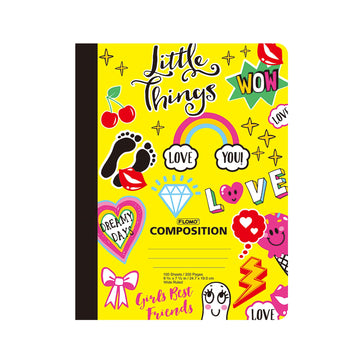 100 Sheets Wide Ruled Composition Book. Doodles, Stripes, Drawings,9.75"X7.5", 3 Designs