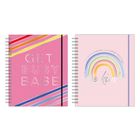 120SHT/240PGE MEGASPIRAL HARD CVR H/STAMP NOTEBK, BE KIND/GET BUSY 11.25"X9.25", 2 DESIGNS (12/12)