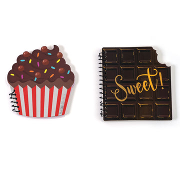 80 Sheet Die Cut Chocolate/Cupcake Spiral Memo Pads W/Hstamp, 5.75"X5.3", 2 Designs