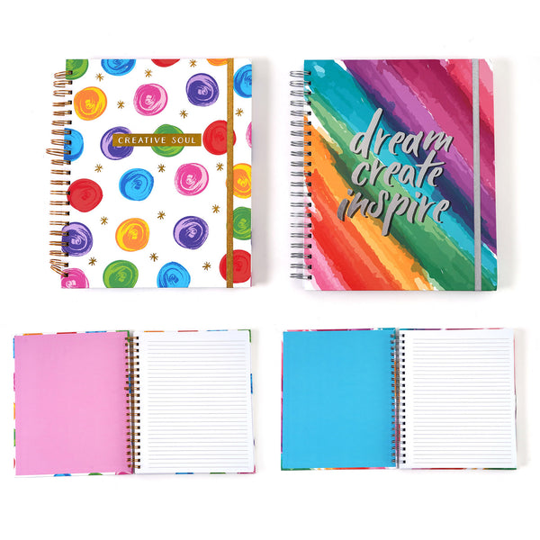 120Sht/240Pge Mega Spiral Hard Cvr H/Stamp Notebook, Brushstroke-Dots 11.25"X9.25", 2 Design